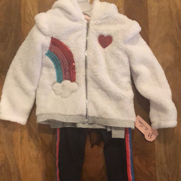 Little Lass 3 pc outfit white jacket w rainbow